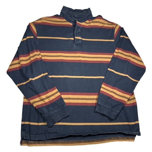 Roundtree & Yorke Other - Roundtree & Yorke Mens Large Long Sleeve Striped Polo Shirt Navy Burgundy Cotton